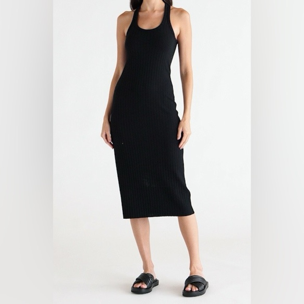 Vince Rib Knit Racerback Dress Black NWT XXS